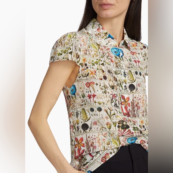 Alice + Olivia Women’s Joy Illustrated Silk Blouse Size L - Picture 4 of 10